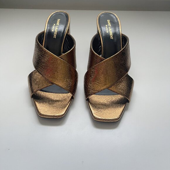 YSL Chestnut Gold Block Heel Sandal Size 40 - Picture 5 of 12